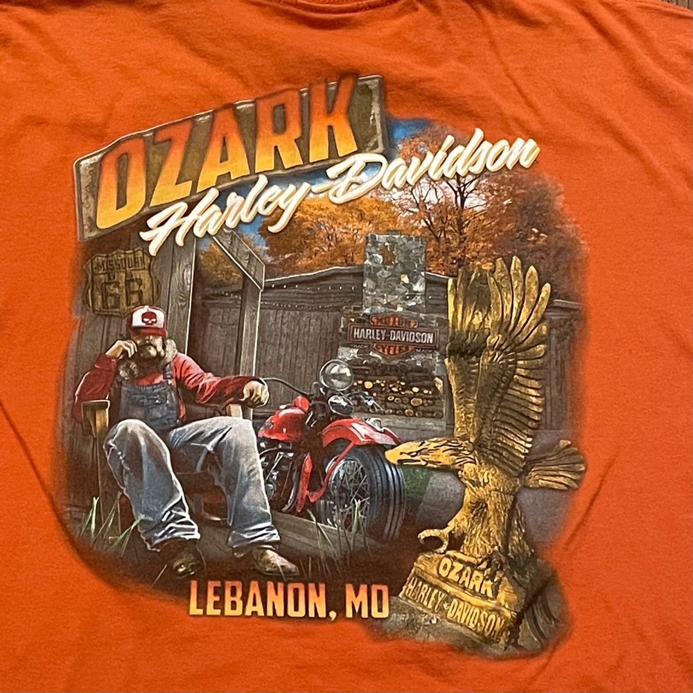 Ozark Harley Davidson Motorcycles Lebanon Missouri Orange T-Shirt Men 2XL